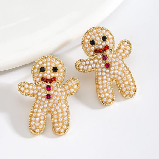 SISSLIA Cute Rhinestone Christmas Gingerbread Man Earrings Festival Holiday Party Women Accessories