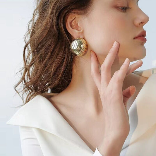 SISSLIA Antique Design Copper 18K Gold Plated S925 Silver Needle Stud Earrings New Roman Retro Exaggerated Artis