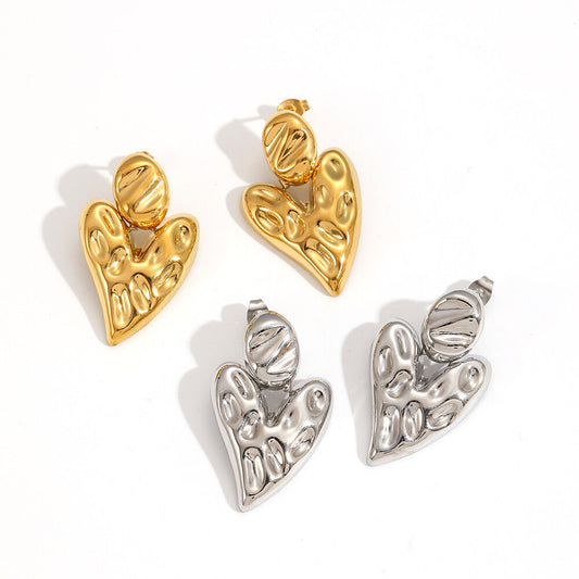 SISSLIA Women's High-End Stainless Steel Earrings Ins Style Lava Pleated Love Drop Earrings with Diamond All-match Fashion Jewelry