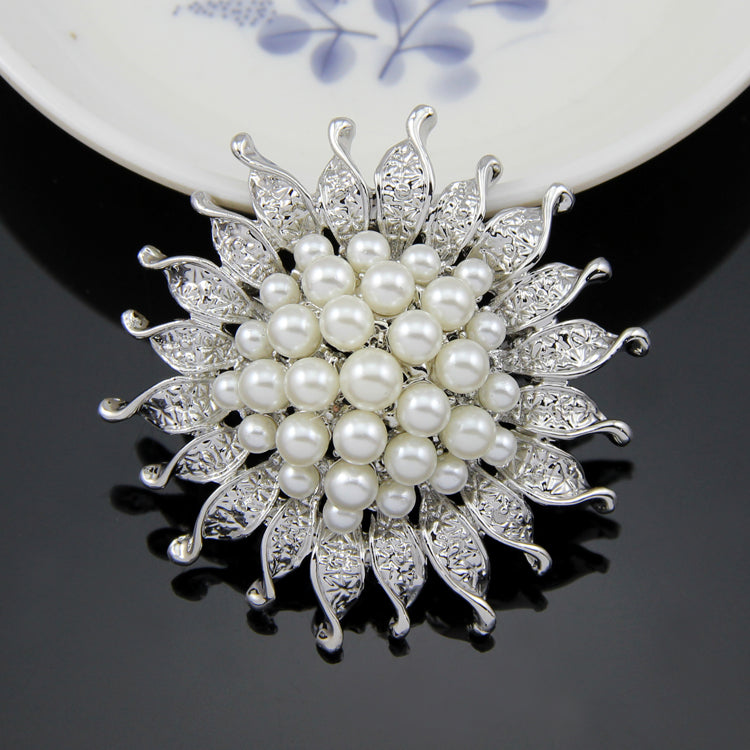 SISSLIA 2023 Fashion Gift Elegant Pearl Rhinestone Crystal Brooches Flower Crown Brooch Set For Women