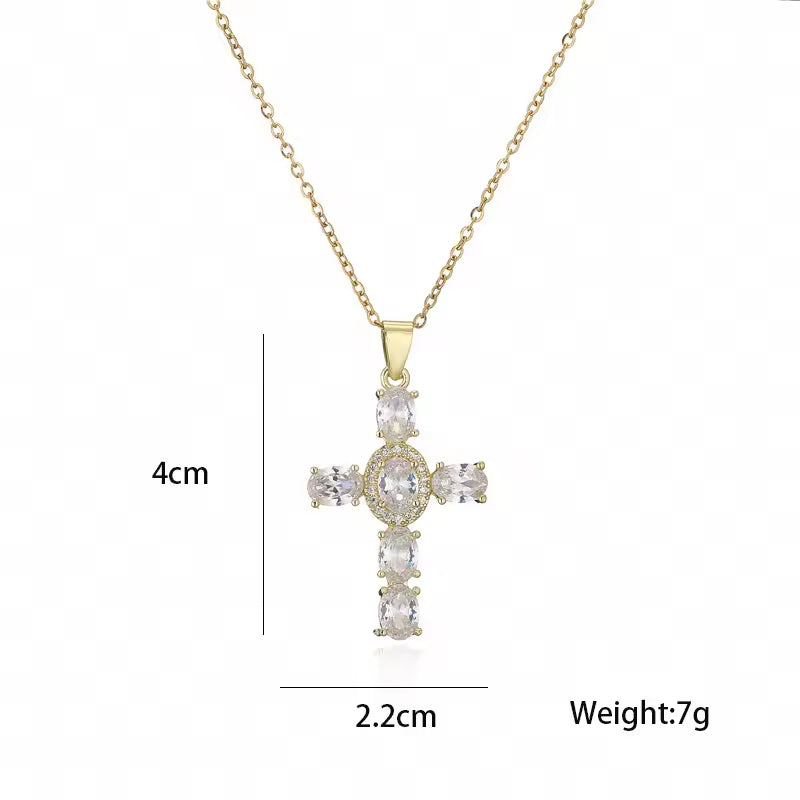 SISSLIA Wholesale Copper Gold Plated CZ Cross Pendant Necklaces For Women Handmade Jewellery