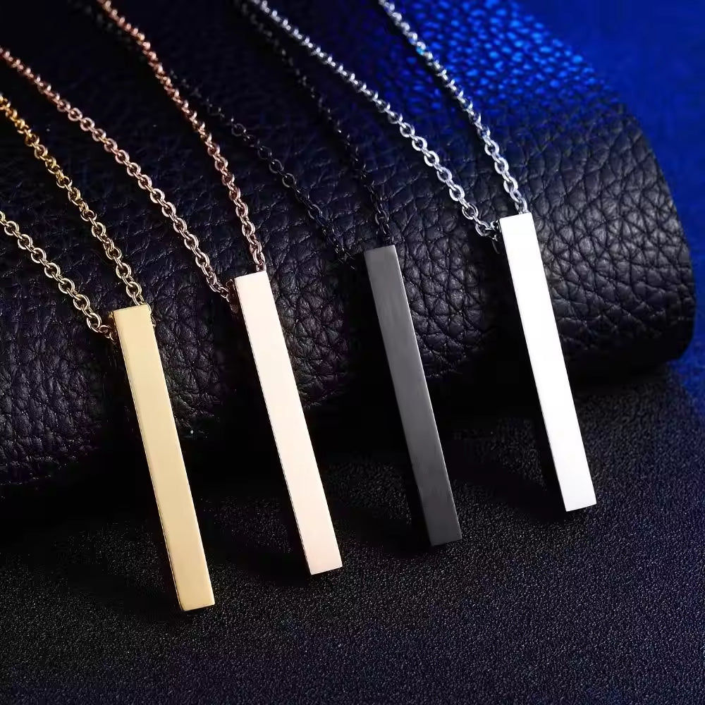 SISSLIA Customized Logo Rectangle 3D Bar Pendant Necklace Men Stainless Steel 18k Gold Necklace Jewelry