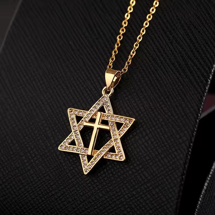 SISSLIA High Quality Punk Gold Cross Necklace Hip Hop Cubic Rhinestone Star Pendant Choker Necklace Gift For Women