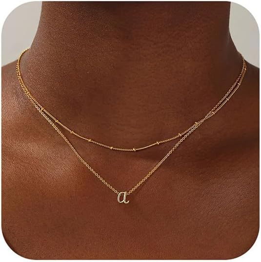 SISSLIA Layered Initial Necklaces for Women 14K Gold Letter A-Z Pendant Necklace Monogram Layered Initial Necklaces for Women