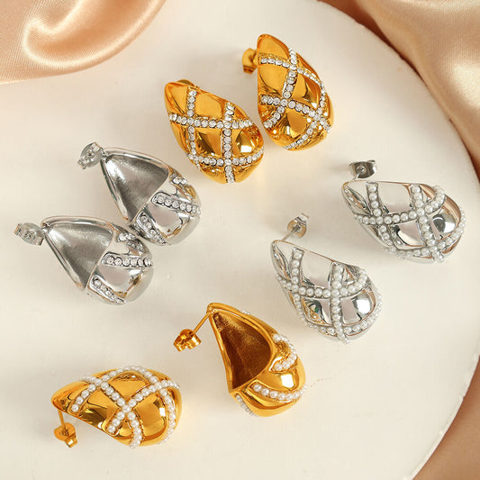 SISSLIA INS Style Jewelry 18K Gold Plated Tear Drop Punk Earrings Stainless Steel Hollow Zirconia Waterdrop Earring for Women