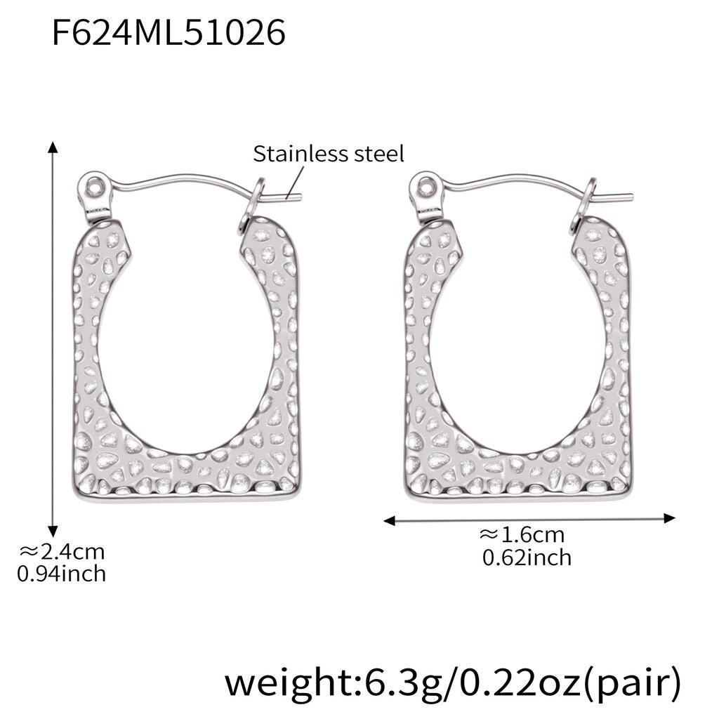 SISSLIA High-quality Irregular Geometric Hammer Pattern Stainless Steel Hoop Earrings. Simple Elegant PVD-coated 18k Gold Women's