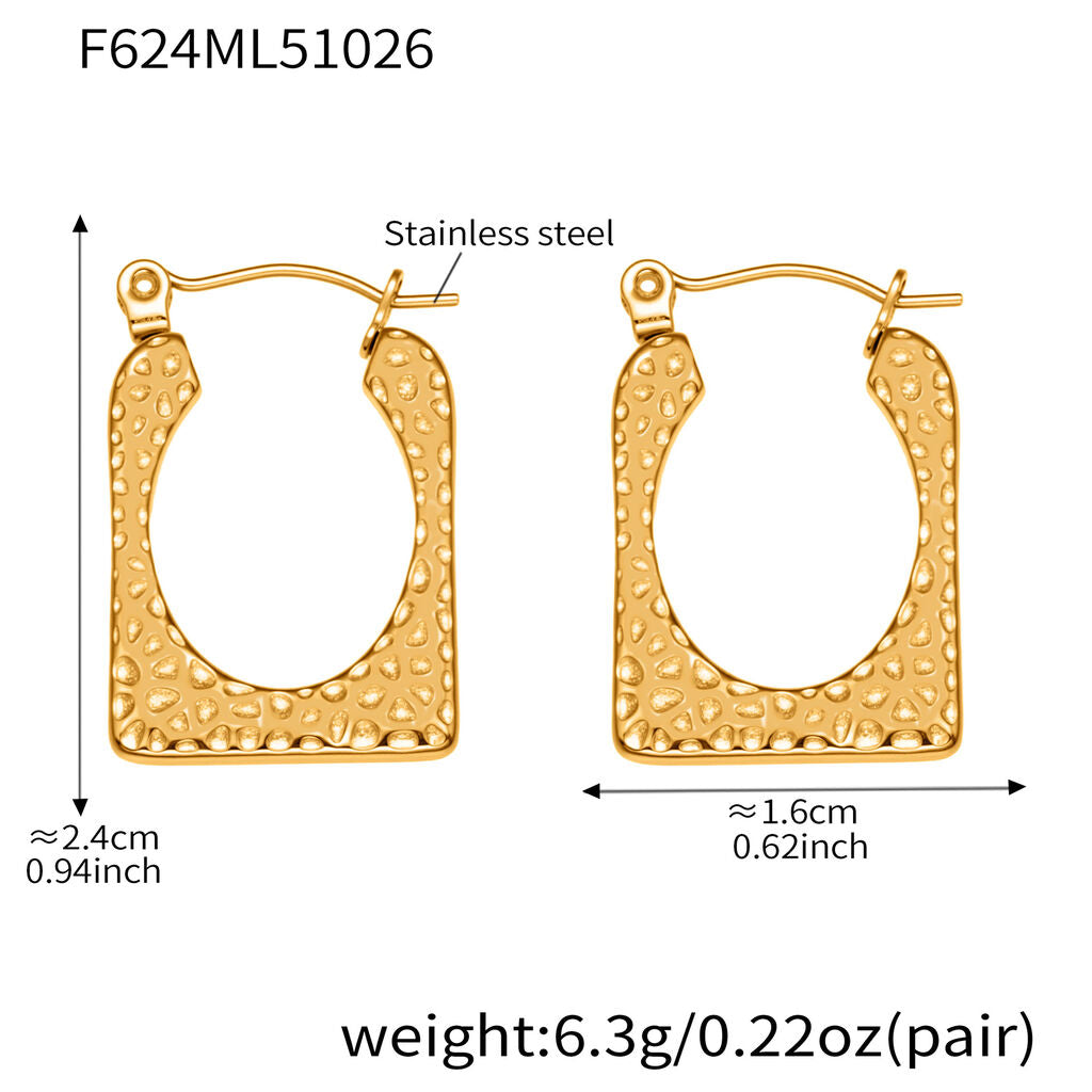 SISSLIA High-quality Irregular Geometric Hammer Pattern Stainless Steel Hoop Earrings. Simple Elegant PVD-coated 18k Gold Women's
