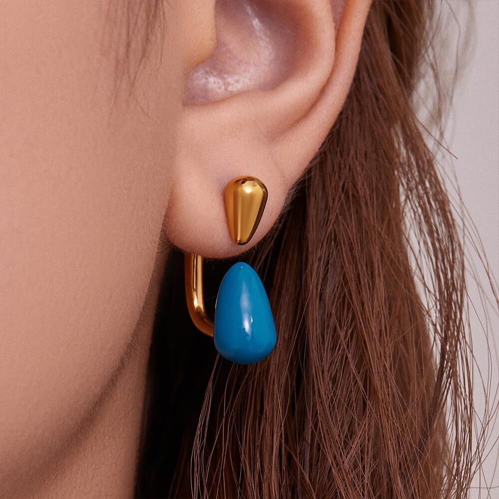 SISSLIA Minimalist Style Multi-Color Enamel Glaze Water Drop Earrings Plated 18K Gold Oil-Drip Personalized Versatile