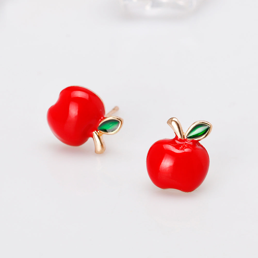 Painting Oil Red Apple Earrings
